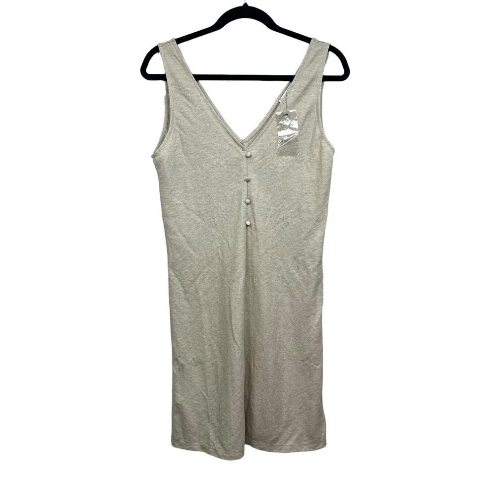 MNG Mango Womens Shift Dress V Neck Button Detailing Sleeveless Beige Size XS*